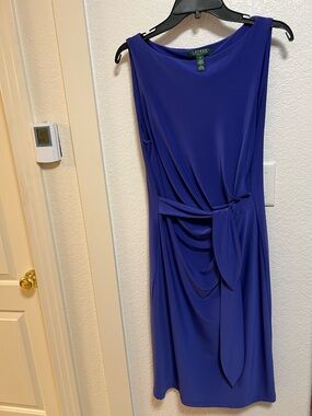 Lauren Ralph Lauren Cobalt Blue Sleeveless Draped Tie-Waist Midi Dress